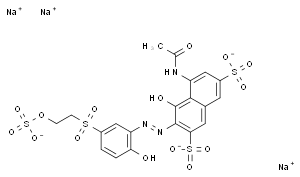 trisodium 5-acetamido-4-hydroxy-3-[2-hydroxy-5-(2-sulfonatooxyethylsulfonyl)phenyl]azo-naphthalene-2,7-disulfonate