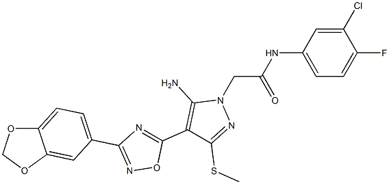 2-[5-amino-4-[3-(1,3-benzodioxol-5-yl)-1,2,4-oxadiazol-5-yl]-3-methylsulfanylpyrazol-1-yl]-N-(3-chloro-4-fluorophenyl)acetamide