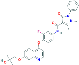 1H-Pyrazole-4-carboxamide, N-[3-fluoro-4-[[7-(2-hydroxy-2-methylpropoxy)-4-quinolinyl]oxy]phenyl]-2,3-dihydro-1,5-dimethyl-3-oxo-2-phenyl-