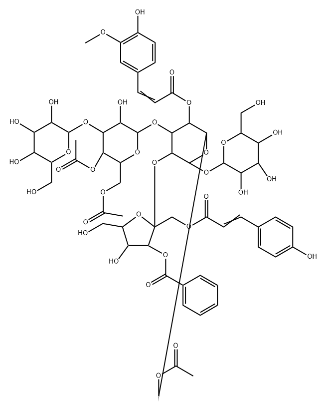 α-D-Glucopyranoside, 3-O-benzoyl-1-O-[3-(4-hydroxyphenyl)-1-oxo-2-propen-1-yl]-β-D-fructofuranosyl O-β-D-glucopyranosyl-(1→2)-O-[O-β-D-glucopyranosyl-(1→3)-4,6-di-O-acetyl-β-D-glucopyranosyl-(1→3)]-, 6-acetate 4-[3-(4-hydroxy-3-methoxyphenyl)-2-propenoate]