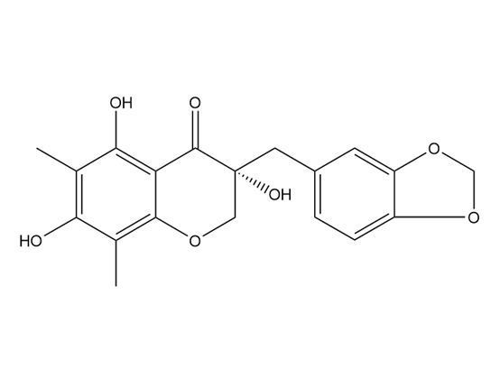 4H-1-Benzopyran-4-one, 3-(1,3-benzodioxol-5-ylmethyl)-2,3-dihydro-3,5,7-trihydroxy-6,8-dimethyl-, (3R)-