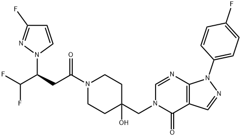 FT671  (S)-5-((1-(4,4-Difluoro-3-(3-fluoro-1H-pyrazol-1-yl)butanoyl)-4-hydroxypiperidin-4-yl)methyl)-1-(4-fluorophenyl)-1,5-dihydro-4H-pyrazolo[3,4-d]pyrimidin-4-one