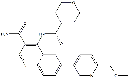 4-((S)-1-(tetrahydro-2H-pyran-4-yl)ethylamino)-6-(6-(methoxymethyl)pyridin-3-yl)quinoline-3-carboxamide