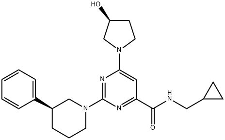 4-Pyrimidinecarboxamide, N-(cyclopropylmethyl)-6-[(3S)-3-hydroxy-1-pyrrolidinyl]-2-[(3S)-3-phenyl-1-piperidinyl]-