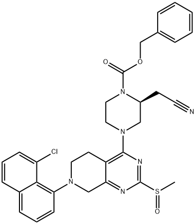 1-Piperazinecarboxylic acid, 4-[7-(8-chloro-1-naphthalenyl)-5,6,7,8-tetrahydro-2-(methylsulfinyl)pyrido[3,4-d]pyrimidin-4-yl]-2-(cyanomethyl)-, phenylmethyl ester, (2S)-