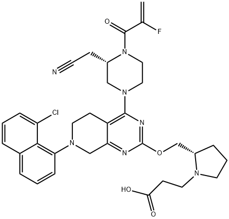 1-Pyrrolidinepropanoic acid, 2-[[[7-(8-chloro-1-naphthalenyl)-4-[(3S)-3-(cyanomethyl)-4-(2-fluoro-1-oxo-2-propen-1-yl)-1-piperazinyl]-5,6,7,8-