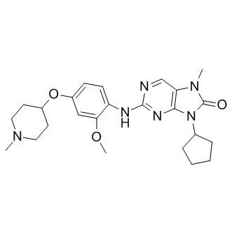 9-Cyclopentyl-7,9-dihydro-2-[[2-methoxy-4-[(1-methyl-4-piperidinyl)oxy]phenyl]amino]-7-methyl-8H-purin-8-one                                        AZ3146