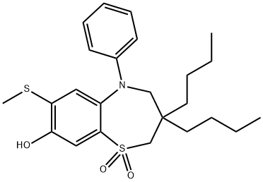 3,3-dibutyl-8-hydroxy-7-methylthio-5-phenyl-2,3,4,5-tetrahydrobenzo[b][1,4]thiazepine dioxide