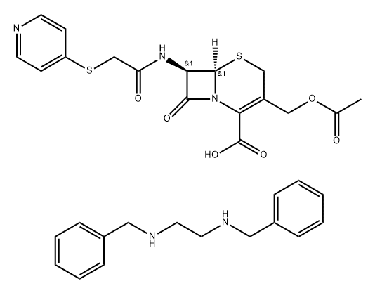 (6R-trans)-3-(acetoxymethyl)-8-oxo-7-[2-(4-pyridylthio)acetamido]-5-thia-1-azabicyclo[4.2.0]oct-2-ene-2-carboxylic acid, compound with N,N'-bis(phenylmethyl)ethylenediamine (1:1)