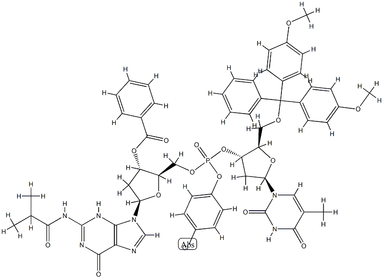 5'-O-[bis(4-methoxyphenyl)phenylmethyl]-P-(4-chlorophenyl)thymidylyl-(3'->5')-2'-deoxy-N-(2-methyl-1-oxopropyl)guanosine 3'-benzoate
