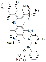 trisodium 1-amino-4-[[3-[[4-chloro-6-[(sulphonatophenyl)amino]-1,3,5-triazin-2-yl]amino]-2,4,6-trimethyl-5-sulphonatophenyl]amino]-9,10-dihydro-9,10-dioxoanthracene-2-sulphonate