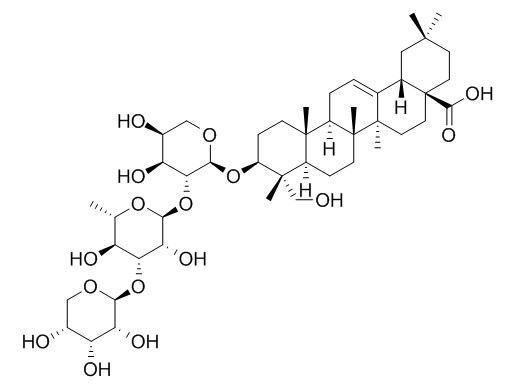 Olean-12-en-28-oic acid, 23-hydroxy-3-[(O-β-D-ribopyranosyl-(1→3)-O-6-deoxy-α-L-mannopyranosyl-(1→2)-α-L-arabinopyranosyl)oxy]-, (3β,4α)-