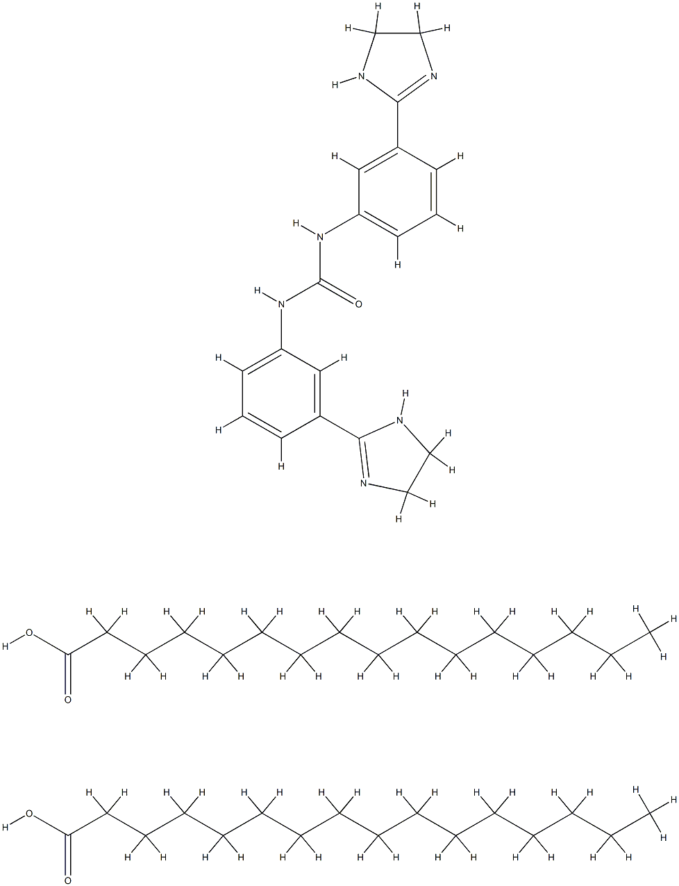 palmitic acid, compound with N,N'-bis[3-(4,5-dihydro-1H-imidazol-2-yl)phenyl]urea (2:1)