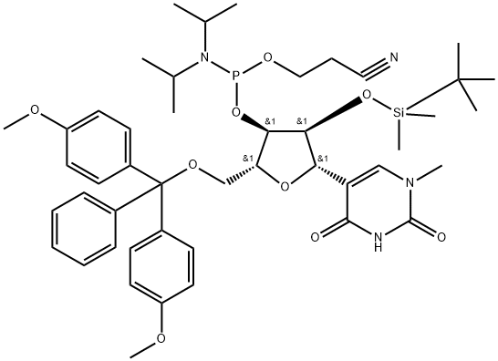 2,4(1H,3H)-Pyrimidinedione, 5-[5-O-[bis(4-methoxyphenyl)phenylmethyl]-3-O-[[bis(1-methylethyl)amino](2-cyanoethoxy)phosphino]-2-O-[(1,1-dimethylethyl)dimethylsilyl]-β-D-ribofuranosyl]-1-methyl-