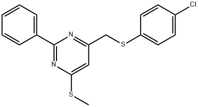 4-([(4-CHLOROPHENYL)SULFANYL]METHYL)-6-(METHYLSULFANYL)-2-PHENYLPYRIMIDINE