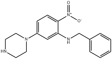 2-nitro-N-(phenylmethyl)-5-(1-piperazinyl)aniline