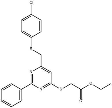 ETHYL 2-[(6-([(4-CHLOROPHENYL)SULFANYL]METHYL)-2-PHENYL-4-PYRIMIDINYL)SULFANYL]ACETATE
