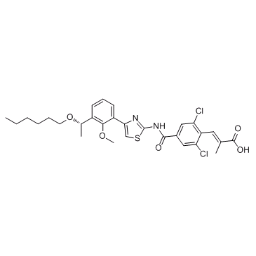 (E)-3-[2,6-dichloro-4-[4-[3-[(S)-1-hexyloxyethyl]-2-methoxyphenyl]thiazol-2-ylcarbamoyl]phenyl]-2-methylacrylic acid