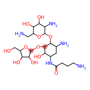 D-Streptamine, O-2,6-diamino-2,6-dideoxy-α-D-glucopyranosyl-(1→4)-O-[β-D-xylofuranosyl-(1→5)]-N1-(4-amino-1-oxobutyl)-2-deoxy- (9CI)