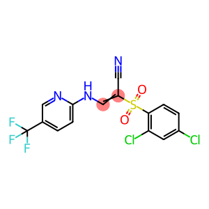 (E)-2-(2,4-dichlorophenyl)sulfonyl-3-[[5-(trifluoromethyl)pyridin-2-yl]amino]prop-2-enenitrile