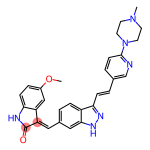 2H-Indol-2-one, 1,3-dihydro-5-methoxy-3-[[3-[(1E)-2-[6-(4-methyl-1-piperazinyl)-3-pyridinyl]ethenyl]-1H-indazol-6-yl]methylene]-, (3E)-