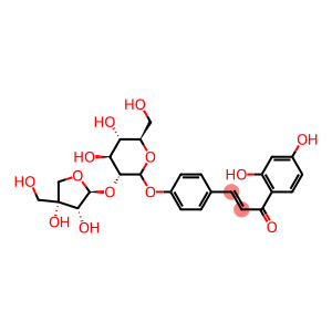 (E)-3-(4-(((2S,3R,4S,5S,6R)-3-(((2S,3R,4R)-3,4-Dihydroxy-4-(hydroxymethyl)tetrahydrofuran-2-yl)oxy)-4,5-dihydroxy-6-(hydroxymethyl)tetrahydro-2H-pyran-2-yl)oxy)phenyl)-1-(2,4-dihydroxyphenyl)prop-2-en-1-one