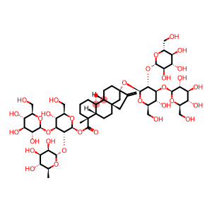 (4alpha)-13-[(O-beta-D-Glucopyranosyl-(1-2)-O-[beta-D-glucopyranosyl-(1-3)]-beta-D-glucopyranosyl)oxy]-kaur-16-en-18-oic acid O-6-deoxy-alpha-L-mannopyranosyl-(1-2)-O-[beta-D-glucopyranosyl-(1-3)]-beta-D-glucopyranosyl ester