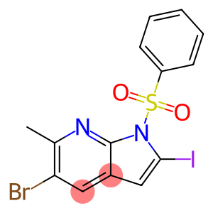 1H-Pyrrolo[2,3-b]pyridine, 5-bromo-2-iodo-6-methyl-1-(phenylsulfonyl)-