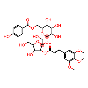 α-D-Glucopyranoside, 3-O-[(2E)-1-oxo-3-(3,4,5-trimethoxyphenyl)-2-propen-1-yl]-β-D-fructofuranosyl, 6-(4-hydroxybenzoate)