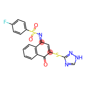 4-fluoro-N-(4-oxo-3-(1H-1,2,4-triazol-3-ylsulfanyl)-1(4H)-naphthalenylidene)benzenesulfonamide