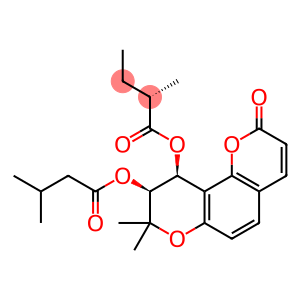 Butanoic acid, 2-methyl-, (9S,10S)-9,10-dihydro-8,8-dimethyl-9-(3-methyl-1-oxobutoxy)-2-oxo-2H,8H-benzo[1,2-b:3,4-b']dipyran-10-yl ester, (2S)-