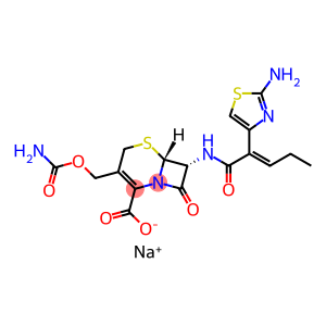 sodium (6R,7R)-7-[[(E)-2-(2-amino-1,3-thiazol-4-yl)pent-2-enoyl]amino] -3-(carbamoyloxymethyl)-8-oxo-5-thia-1-azabicyclo[4.2.0]oct-2-ene-2-ca rboxylate