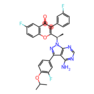 4H-1-Benzopyran-4-one, 2-[(1R)-1-[4-amino-3-[3-fluoro-4-(1-methylethoxy)phenyl]-1H-pyrazolo[3,4-d]pyrimidin-1-yl]ethyl]-6-fluoro-3-(3-fluorophenyl)-