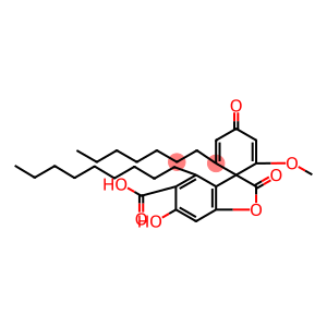 Spiro[benzofuran-3(2H),1'-[2,5]cyclohexadiene]-5-carboxylic acid, 2'-heptyl-6-hydroxy-6'-methoxy-4-nonyl-2,4'-dioxo- (9CI)