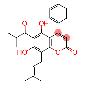 2H-1-Benzopyran-2-one, 5,7-dihydroxy-8-(3-methyl-2-buten-1-yl)-6-(2-methyl-1-oxopropyl)-4-phenyl-