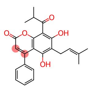 2H-1-Benzopyran-2-one,5,7-dihydroxy-6-(3-methyl-2-buten-1-yl)-8-(2-methyl-1-oxopropyl)-4-phenyl-