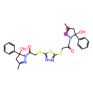 1-{[(5-{[2-(5-hydroxy-3-methyl-5-phenyl-4,5-dihydro-1H-pyrazol-1-yl)-2-oxoethyl]sulfanyl}-1,3,4-thiadiazol-2-yl)sulfanyl]acetyl}-3-methyl-5-phenyl-4,5-dihydro-1H-pyrazol-5-ol