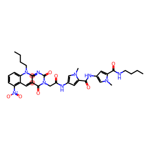 Pyrimido[4,5-b]quinoline-3(2H)-acetamide, 10-butyl-N-[5-[[[5-[(butylamino)carbonyl]-1-methyl-1H-pyrrol-3-yl]amino]carbonyl]-1-methyl-1H-pyrrol-3-yl]-4,10-dihydro-6-nitro-2,4-dioxo-