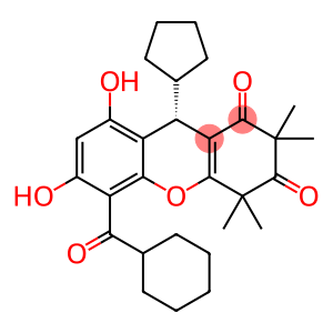 1H-Xanthene-1,3(2H)-dione, 5-(cyclohexylcarbonyl)-9-cyclopentyl-4,9-dihydro-6,8-dihydroxy-2,2,4,4-tetramethyl-, (9S)-