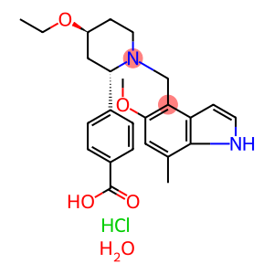 Benzoic acid, 4-[(2S,4S)-4-ethoxy-1-[(5-methoxy-7-methyl-1H-indol-4-yl)methyl]-2-piperidinyl]-, hydrochloride, hydrate (1:1:1)