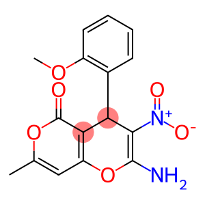 2-amino-3-nitro-4-(2-methoxyphenyl)-7-methyl-4H,5H-pyrano[4,3-b]pyran-5-one