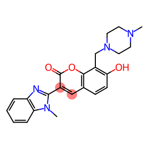 2H-1-Benzopyran-2-one, 7-hydroxy-3-(1-methyl-1H-benzimidazol-2-yl)-8-[(4-methyl-1-piperazinyl)methyl]-