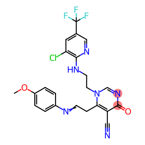 1-(2-([3-CHLORO-5-(TRIFLUOROMETHYL)-2-PYRIDINYL]AMINO)ETHYL)-6-(2-[(4-METHOXYPHENYL)IMINO]ETHYL)-4-OXO-1,4-DIHYDRO-5-PYRIMIDINECARBONITRILE