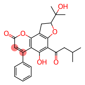 4-Phenyl-5-hydroxy-6-(3-methylbutyryl)-8-(1-methyl-1-hydroxyethyl)-8,9-dihydro-2H-furo[2,3-h][1]benzopyran-2-one