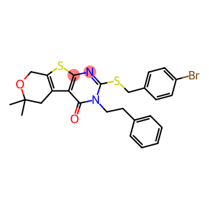 2-[(4-bromobenzyl)sulfanyl]-6,6-dimethyl-3-(2-phenylethyl)-3,5,6,8-tetrahydro-4H-pyrano[4',3':4,5]thieno[2,3-d]pyrimidin-4-one