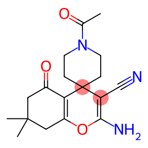 2-amino-3-cyano-7,7-dimethyl-1'-acetyl-5-oxo-5,6,7,8-tetrahydrospiro[4H-chromene-4,4'-piperidine]