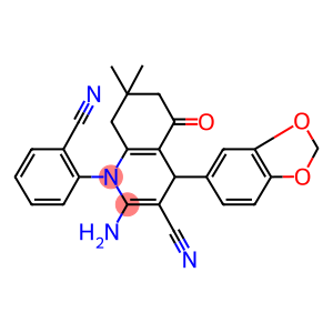 2-amino-4-(1,3-benzodioxol-5-yl)-1-(2-cyanophenyl)-7,7-dimethyl-5-oxo-1,4,5,6,7,8-hexahydro-3-quinolinecarbonitrile