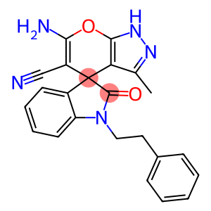 6-amino-5-cyano-3-methyl-2'-oxo-1'-phenethyl-1,1',3'4-tetrahydrospiro[pyrano[2,3-c]pyrazole-4,3'-(2'H)-indole]