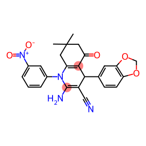 2-amino-4-(1,3-benzodioxol-5-yl)-7,7-dimethyl-1-(3-nitrophenyl)-5-oxo-1,4,5,6,7,8-hexahydro-3-quinolinecarbonitrile