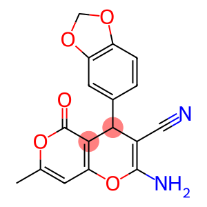 2-amino-4-(1,3-benzodioxol-5-yl)-7-methyl-5-oxo-4H,5H-pyrano[4,3-b]pyran-3-carbonitrile